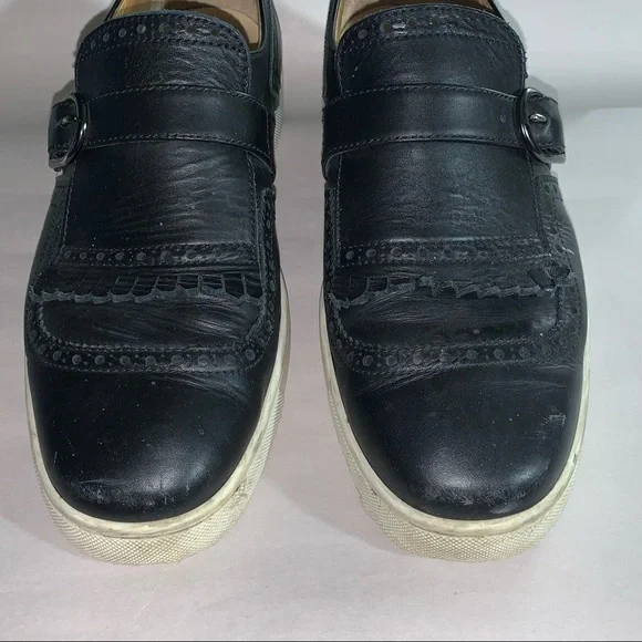 CHRISTIAN LOUBOUTIN size 42 black leather Kiltie Moc style SNEAKERS